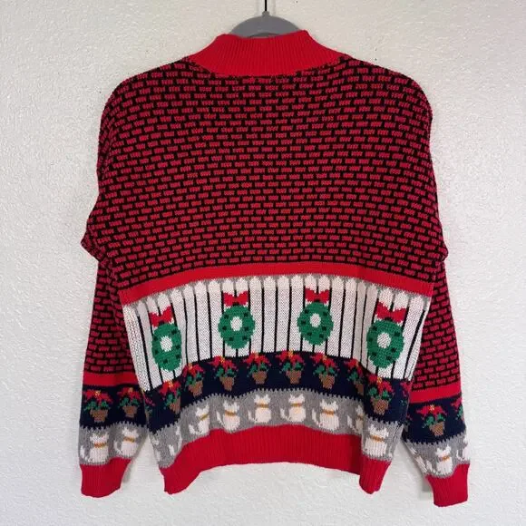 Vintage Christmas Sweater Women Small Ugly Xmas Party Carolers Cats Holiday 90s - Picture 2 of 12